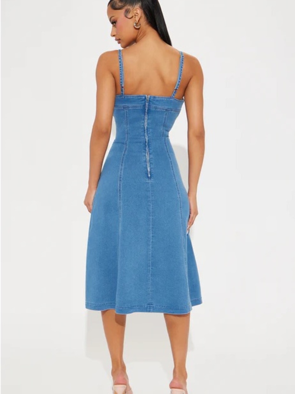 Blue Denim Square-Neck Midi Dress XL  NWT - Picture 4 of 5